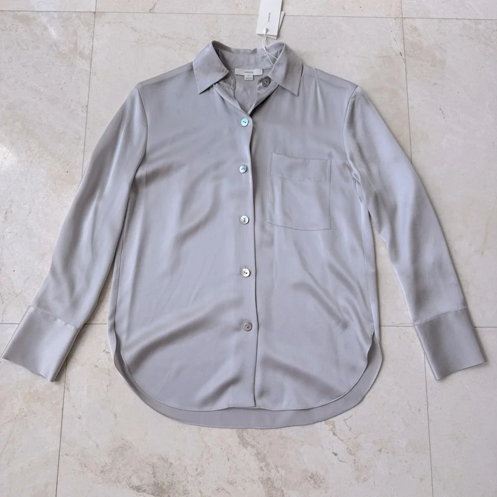 Vince Silk button up shirt gray size XXS - Picture 9 of 16